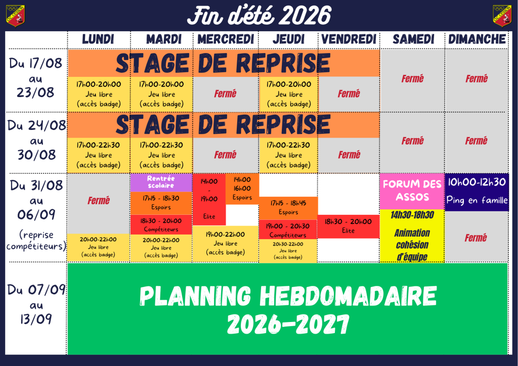 RENTRÉE DU CLUB – 2026/2027